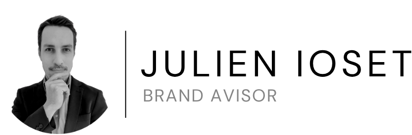 Logo principal de Julien Ioset - Photo de Julien Ioset avec le texte Julien Ioset et le sous-titre Brand Advisor.